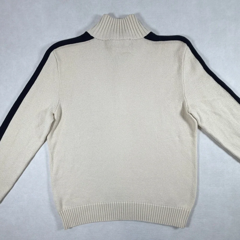 VTG Polo Ralph Lauren Navy Stripe Quarter Zip Pullover Mens Large Cream Sweater